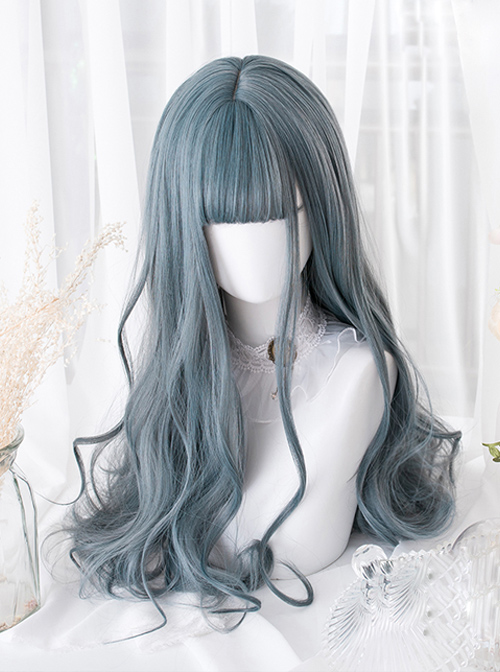 Gray-blue Elegant Long Curly Hair Lolita Wigs  |  Wigs