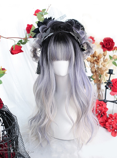 Gray-Blue Gradient Classic Lolita Bangs Gentle Natural Volume Long Wigs  |  Wigs