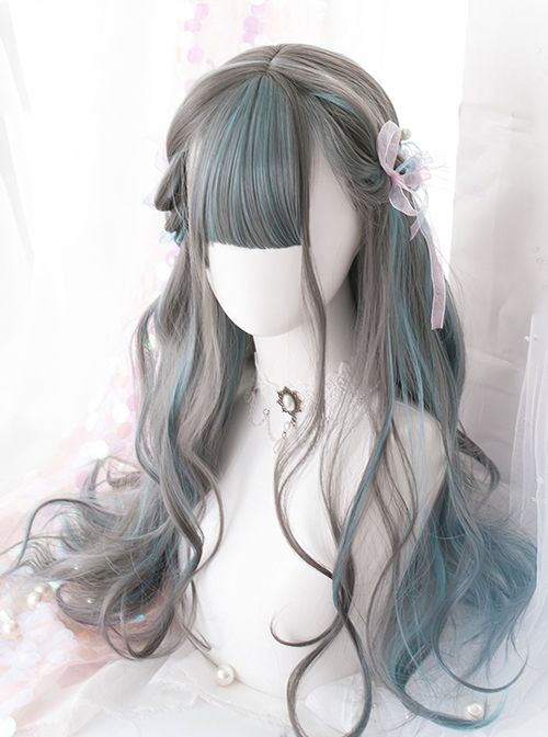 Gray Highlights Green Gradient Long Curly Classic Lolita Wigs  |  Wigs