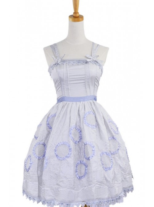 Gray Sleeveless Knee-length Sun Flower Floral Cotton Sweet Lolita Dress  |  Sweet Lolita Dresses