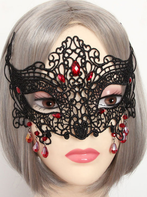 Half Face Fox Masks Halloween Black Lace Gothic Lolita Mask  |  Lolita Masks