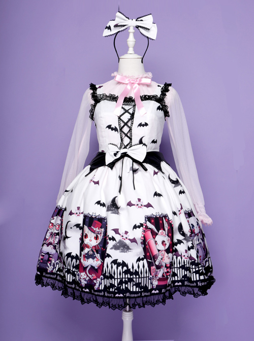 Halloween Dark Bat Coffin Printing Lace Gothic Lolita Sling Dress  |  Sweet Lolita Dresses