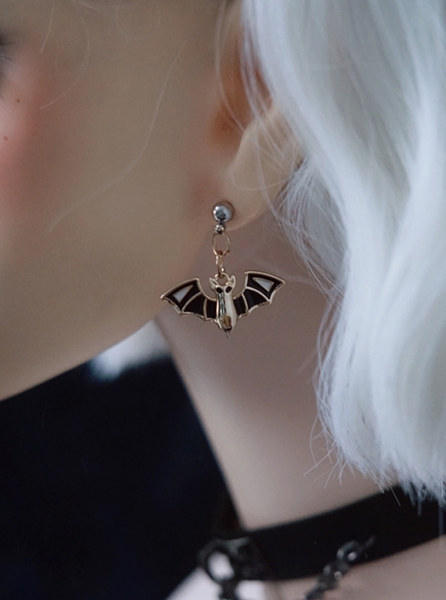 Halloween Golden Bat Simple Handsome Gothic Lolita Alloy Earrings  |  Lolita Earrings