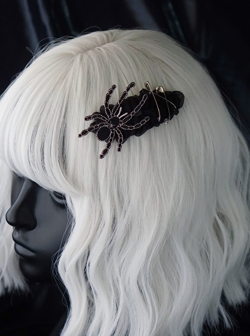 Hand Embroidered Spider Pin Decor Halloween Gothic Lolita Hair Clip  |  Lolita Hairpins