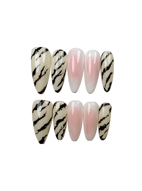 Hand-Painted Zebra Pattern Blush Color Jump Simple Cool Girl Detachable Finished Manicure Nail Pieces  |  Nails