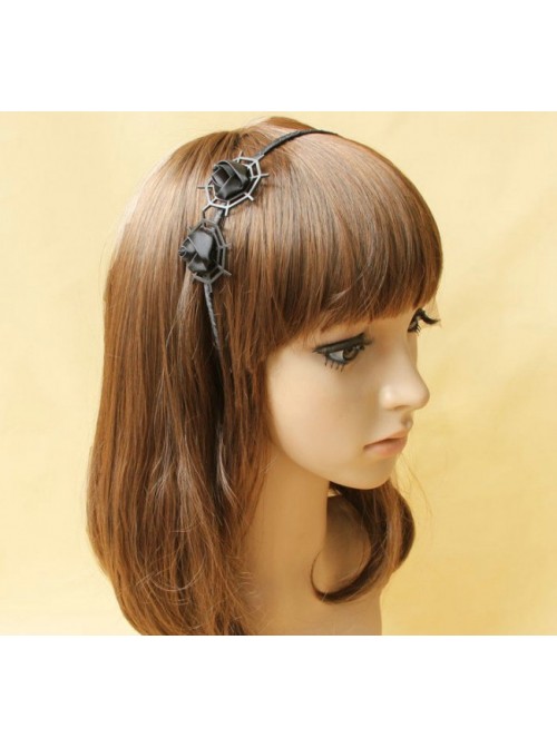 Handmade Black Cobweb Gothic Rose Lolita Headband  |  Lolita Headbands