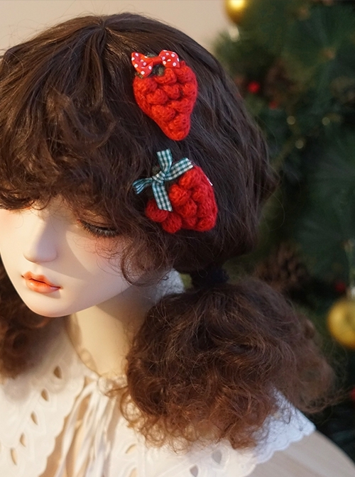 Handmade Red Strawberry Bow-Knot Decoration Christmas Classic Lolita Hair Clip  |  Lolita Hairpins