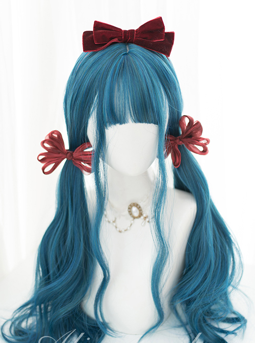 Harajuku Dark Blue Gradient Dark Peacock Green Classic Lolita Long Curly Wigs  |  Wigs