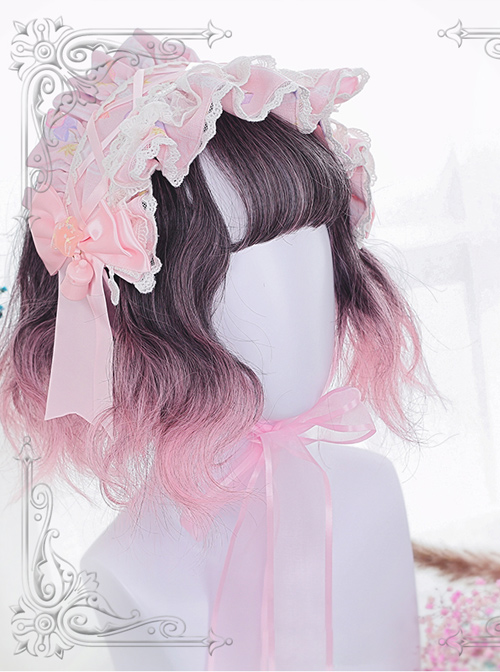 Harajuku Pink Gradual Change Short Curly Hair Lolita Wig  |  Wigs