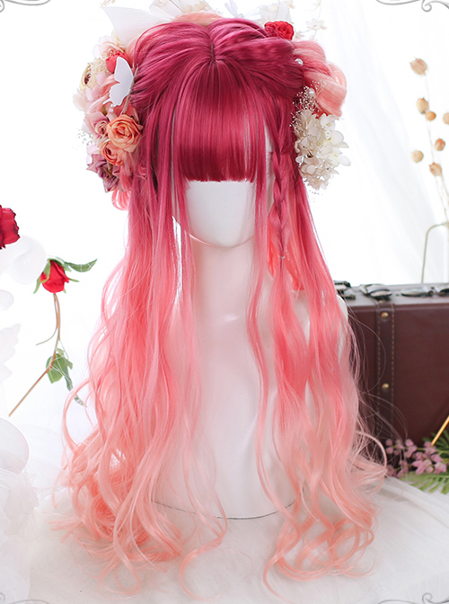 Harajuku Pink Natural Gradient Classic Lolita Long Curly Wigs  |  Wigs