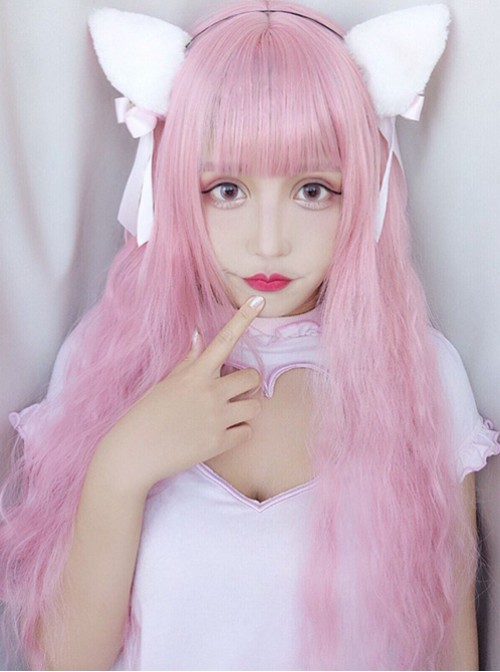 Harajuku Style Light Pink Long Curly Hair Lolita Wig  |  Wigs