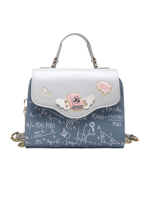 Haze Blue Sweet Lolita Geometry Of Pattern Decoration Campus Messenger Bag  |  Lolita Bags