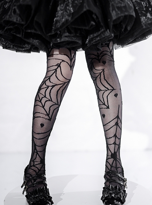 Heart Of Croto Series Gothic Lolita Solid Color Spider Web Love Summer Ultra-Thin Mid-Tube Over-The-Knee Socks Stockings  |  Lolita Socks