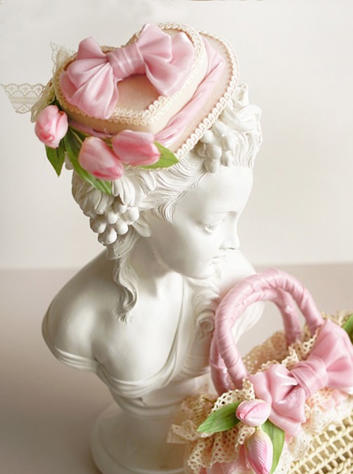 Heart-Shaped Three-Dimensional Design Tulip Flower Bow Knot Decoration Classic Lolita Hat  |  Lolita Headbands