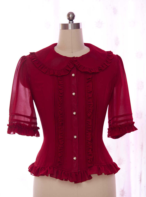 High-end Retro Chiffon Lace-up Slim Lolita Shirt  |  Blouses