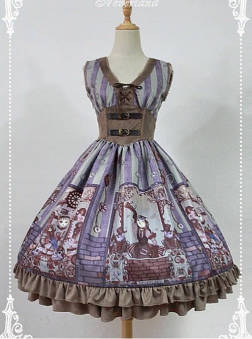 High Waist V-neck Steampunk Lolita JSK – Steampunk Cat by Souffle Song  |  Punk Lolita Dresses