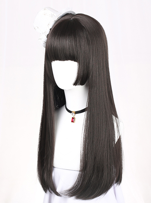 Hime Cut Long Straight Hair Lolita Black Wig  |  Wigs