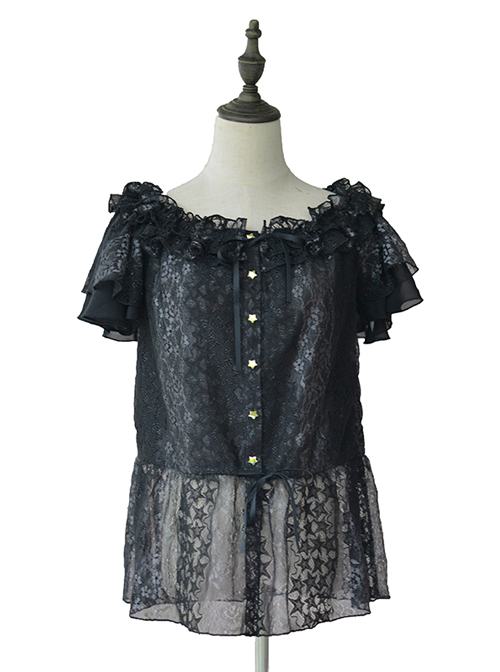 Hollow Out Lace Classic Lolita Fly Sleeve Shirt  |  Blouses