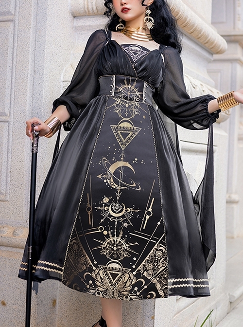 Horus’ Nightmare Series Gorgeous Golden Print Black Ancient Egypt Exotic Classic Lolita Sleeveless Dress Set  |  Classic Lolita Dresses