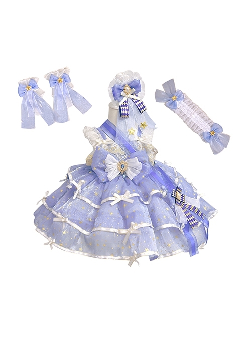 Ice Snow Galaxy Palace Princess Baby Cute Puffy Birthday Party Bowknot Lace Sweet Lolita Dress JSK  |  Kids Dresses