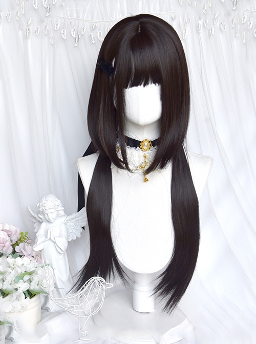 Ink Jellyfish Series Black Brown Daily Straight Hair Jellyfish Head Sweet Lolita Detachable Stitching Short Wig Hair Curtain  |  Wigs