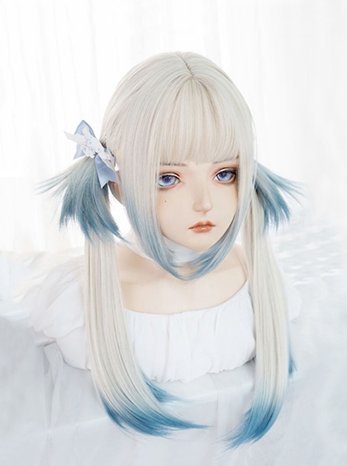 Internet Celebrity Cute Jellyfish Head Gradient Blue Long Straight Hair Sweet Lolita Wig  |  Wigs