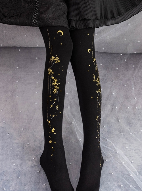 Jade Rabbit Invites The Moon Series Spring Autumn Chinese Style Mid-Autumn Osmanthus Printed Classic Lolita Pantyhose  |  Lolita Socks