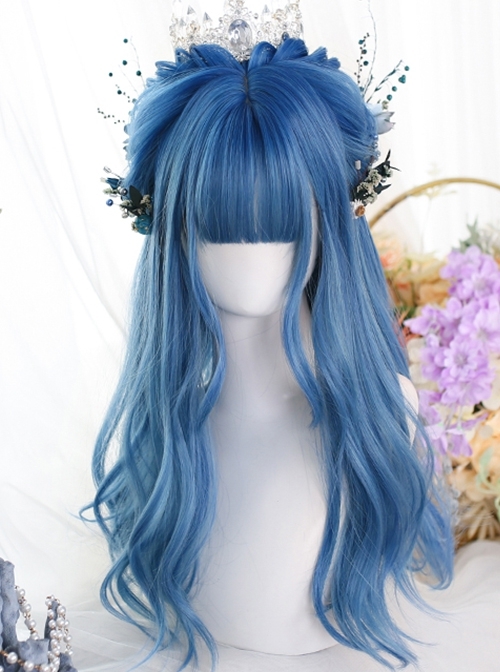 Japanese Style Natural And Gentle Air Bangs Micro Volume Blue Classic Lolita Long Wigs  |  Wigs