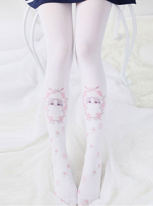 Japanese Sweet Soft Sprouted Cat Print Stockings Cute Lolita Students Bottoming Socks  |  Lolita Socks