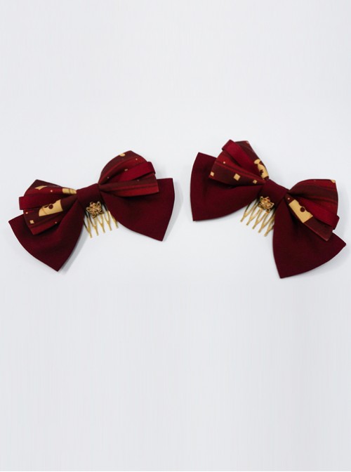 Kaguya Rabbit Series Bowknot Wine Red Lolita Tuck Comb  |  Lolita Hairpins