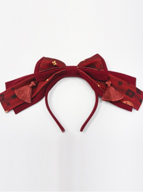 Kaguya Rabbit Series Gorgeous Design Bowknot Wine Red Lolita Head Band  |  Lolita Headbands