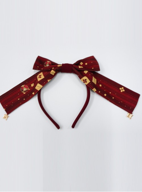 Kaguya Rabbit Series Wine Red Long Tail Concise Design Bowknot Lolita Head Band  |  Lolita Headbands