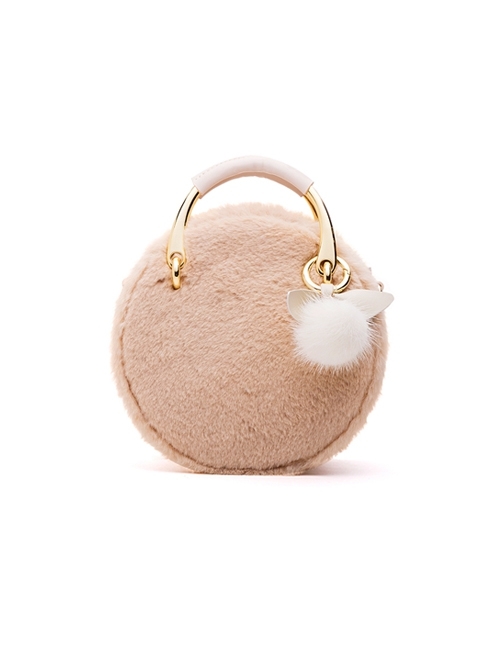 Khaki Plush Cute Ball Ornament Messenger Handheld Sweet Lolita Bag  |  Lolita Bags