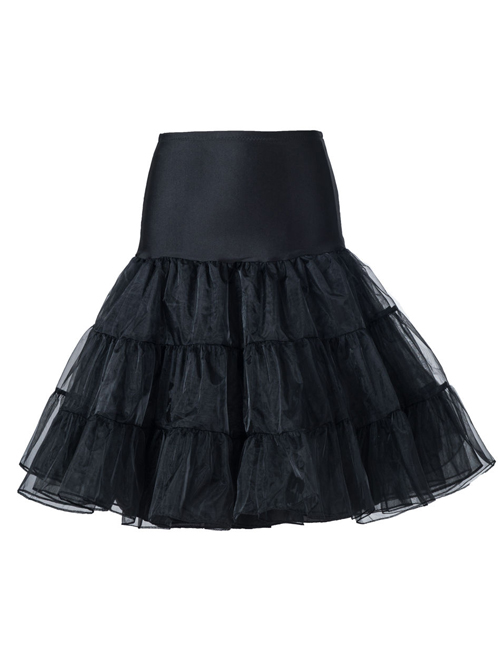 Knee Length Black Yarn Multilayer Lolita Dress Petticoat  |  Skirts