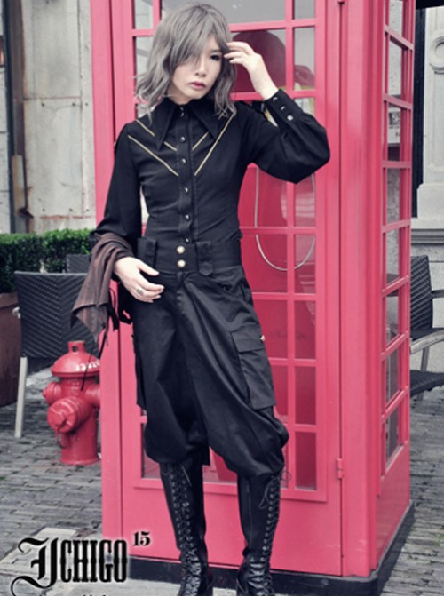 Knight Style Black Chiffon Gothic Lolita Shirt  |  Coat & Jacket