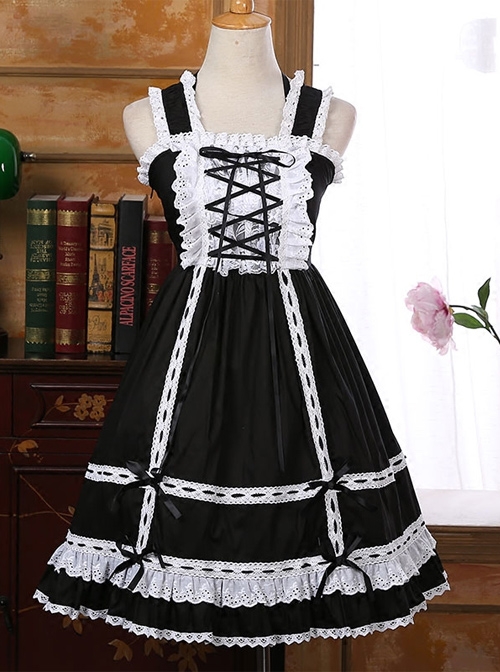 Lace Lace-up Bowknot Sweet Lolita Sling Dress  |  Plus Size Lolita Dresses