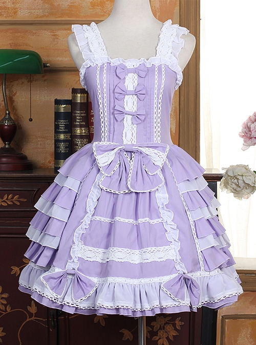 Lace Purple Bowknot Sweet Lolita Sling Dress  |  Plus Size Lolita Dresses