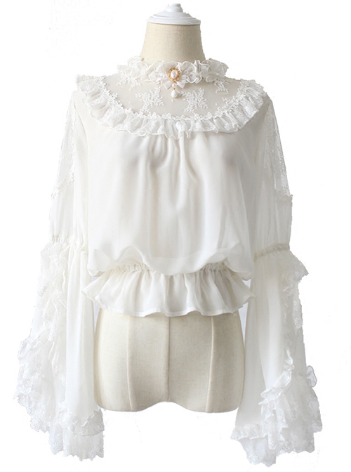 Lace Ruffle Pendant Classic Lolita Chiffon Shirt  |  Blouses