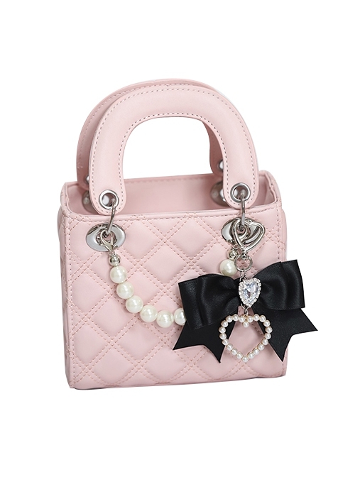 Landmine Girl Harajuku Style Sweet Cool Pearl Chain Diamond Check Elegant Princess Diana Bag Sweet Lolita Handbag  |  Lolita Bags