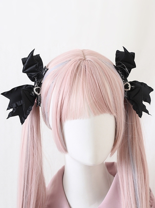 Landmine Series Demon Wings Pair Clip Bowknot Wooden Ear Rhinestone Decoration Gothic Lolita Hair Clips  |  Lolita Hairpins