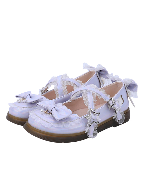 Laser PU Leather Sweet Lolita Bowknot Round-toe Flat Shoes  |  Lolita Shoes