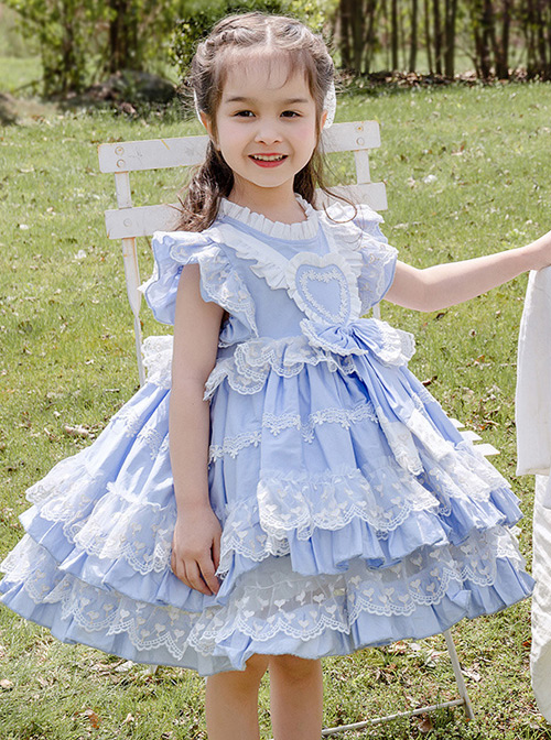 Light Blue Cotton Ruffle Children Sweet Lolita Sleeveless Dress  |  Kids Dresses