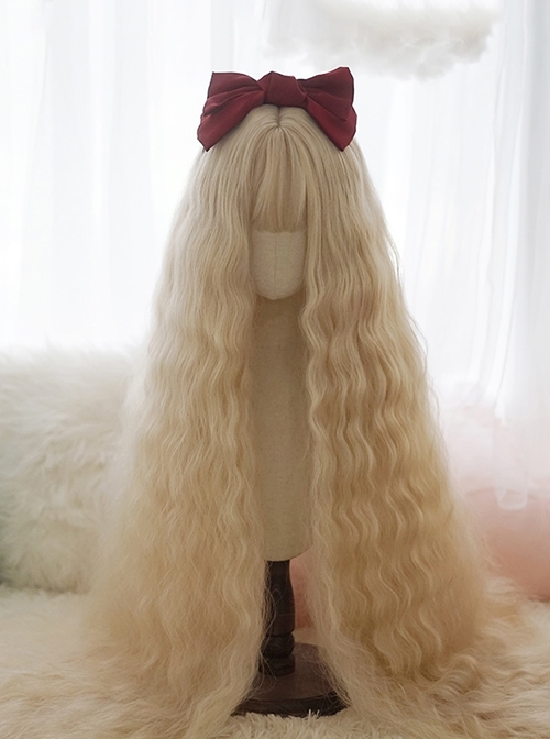 Light Golden Air Bangs Super Long Small Curly Hair Princess Long Curly Hair Classic Lolita Wig  |  Wigs