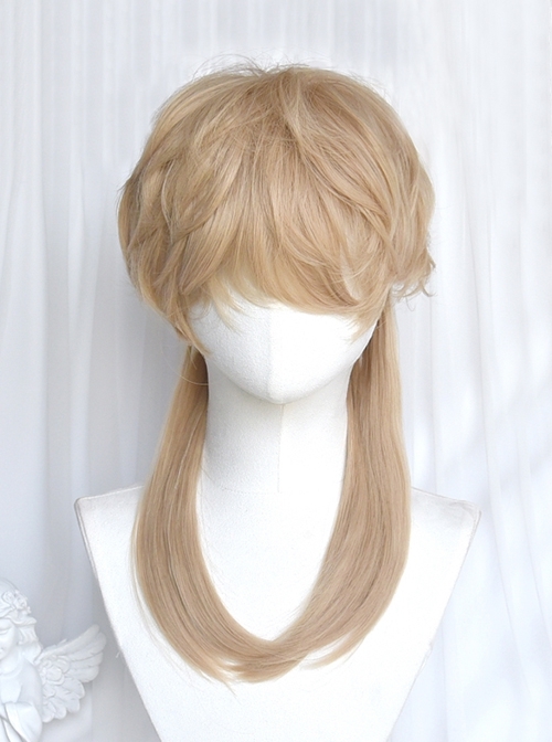 Light Golden Neutral COS Handsome Short Curly Long Straight Hair Classic Lolita Wig  |  Wigs