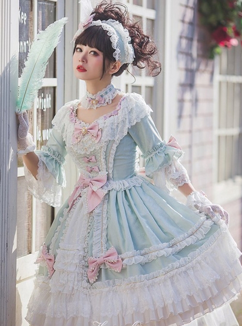 Light Green Classic Lolita Short Sleeve Dress  |  Plus Size Lolita Dresses