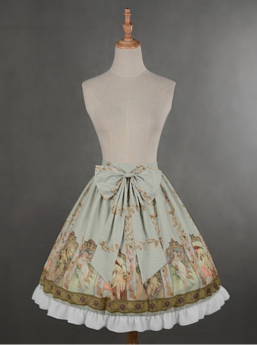 Light Green Custom Size Available  Bowknot At Front Lolita Skirt  |  Skirts