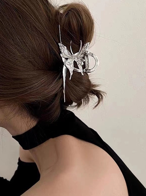 Liquid Metal Punk Style Silver Electroplated Alloy Sweet Cool Butterfly Bun Hair Shark Hair Clip  |  Gothic & Punk Accessories