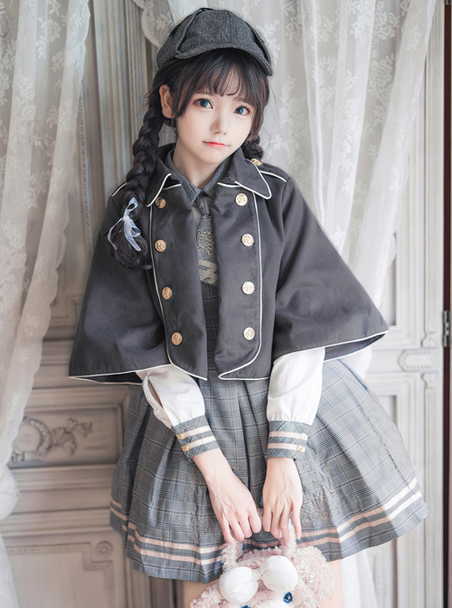 Little Bear Detective School Lolita Double-Breasted Gray Cloak  |  Coat & Jacket