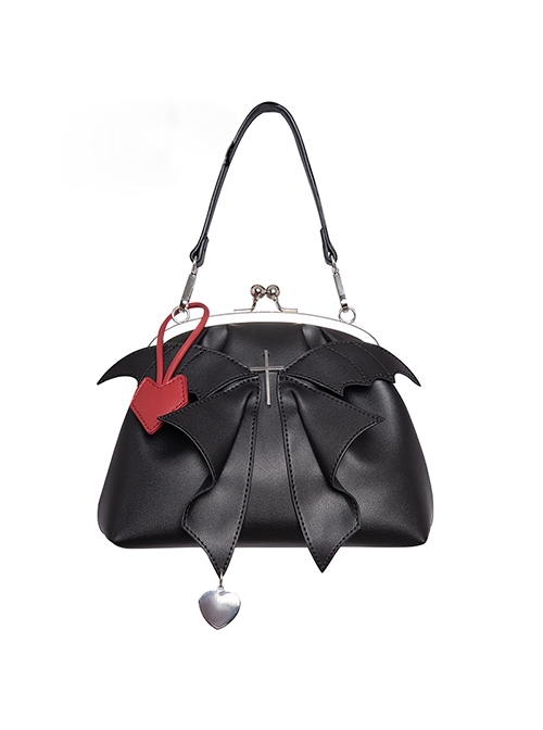 Little Devil Wings Design Dark Gothic Lolita Big Bow Knot Decoration Metal Lock Shoulder Bags  |  Lolita Bags