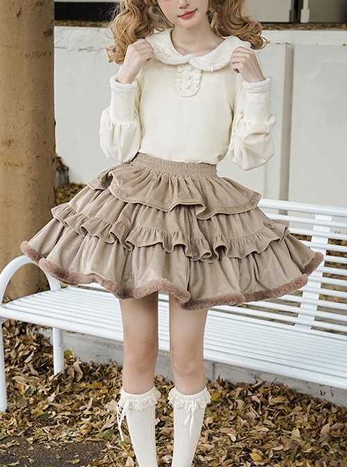 Little Puffs Series Autumn Winter Daily Versatile Creamy Apricot Slim Fit Soft Warm Lantern Sleeves Sweet Lolita Shirt  |  Blouses